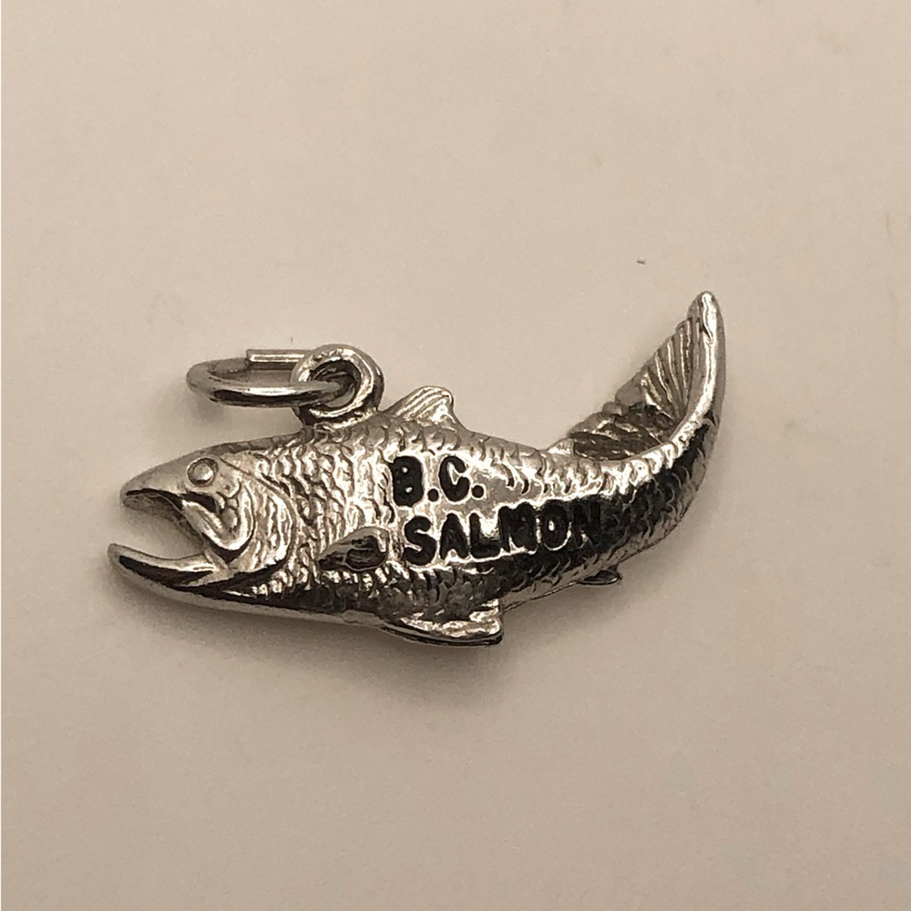Vtg Sterling Silver BC Salmon Fish Charm Bracelet Charm / Mini Pendant .6”